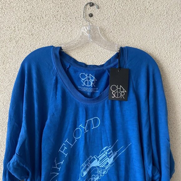 Chaser Women Top Blue Pink Floyd Logo Pullover Sweatshirt Rock Sweater 70's Rock - Picture 2 of 12